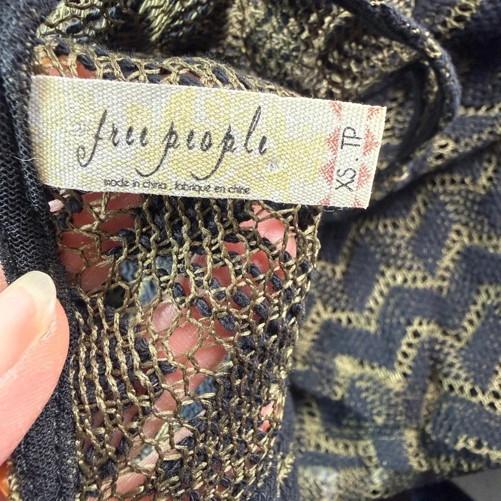 Free People Black Olive‎ Green Geo Crochet Knit Sheer Mini Tank Party Dress XS
